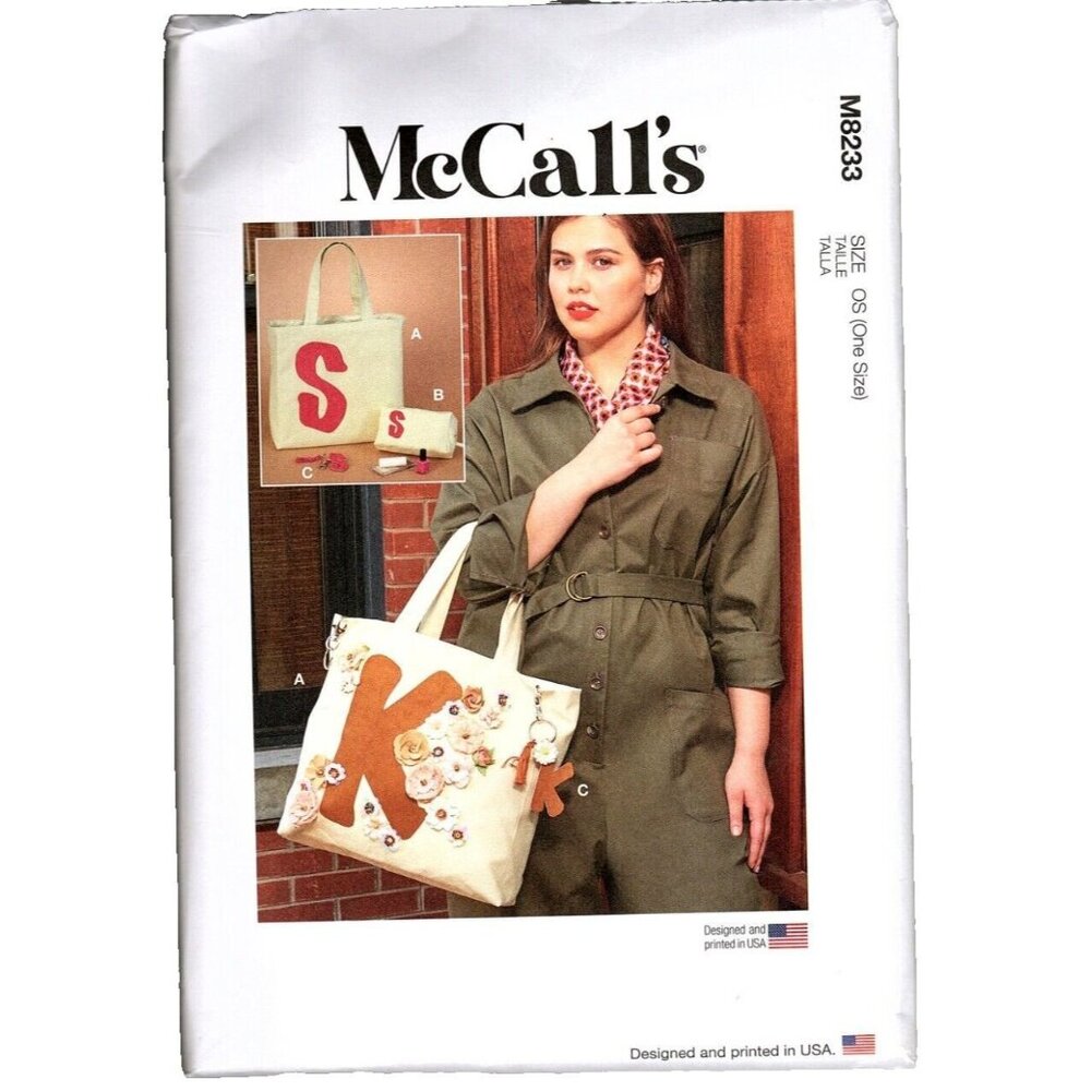 McCall's M8223 Tote, Zippered Case, Key Chain Monograms Uncut Sewing Pattern New